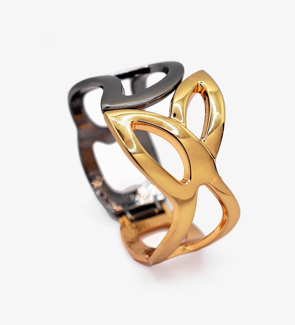 Bold Gold & Black Plated Geometric Cuff Bracelet