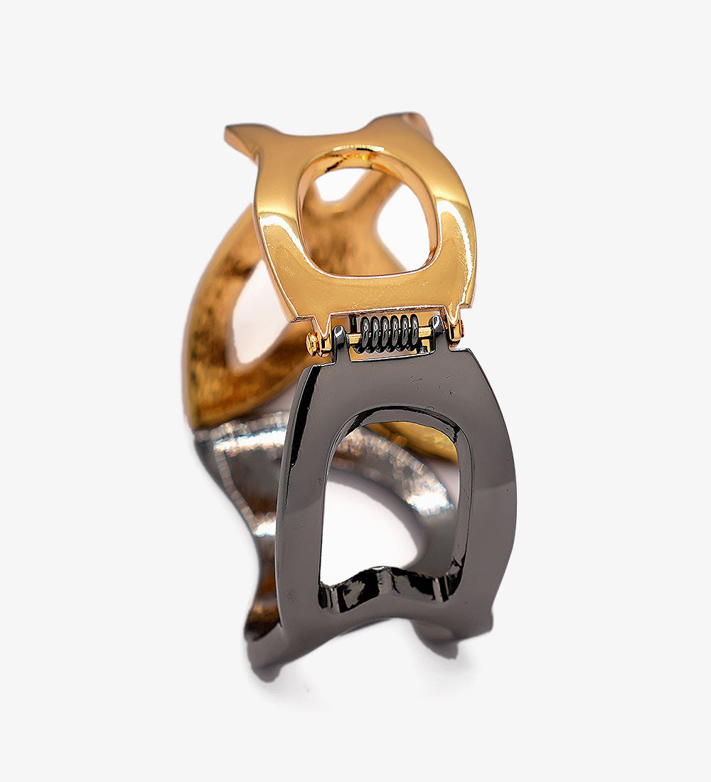 Bold Gold & Black Plated Geometric Cuff Bracelet