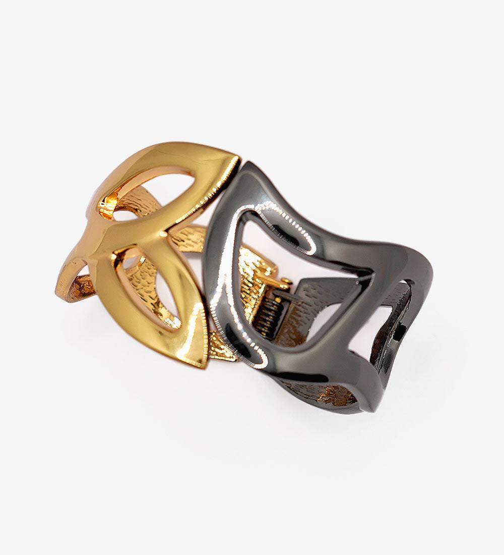 Geometric Open Cuff Bracelet in Gold and Black Finish