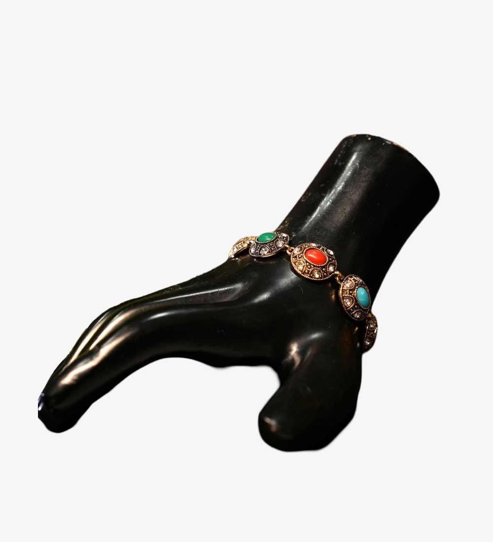 Vintage Turkish Bangle Bracelet with Blue Gemstones