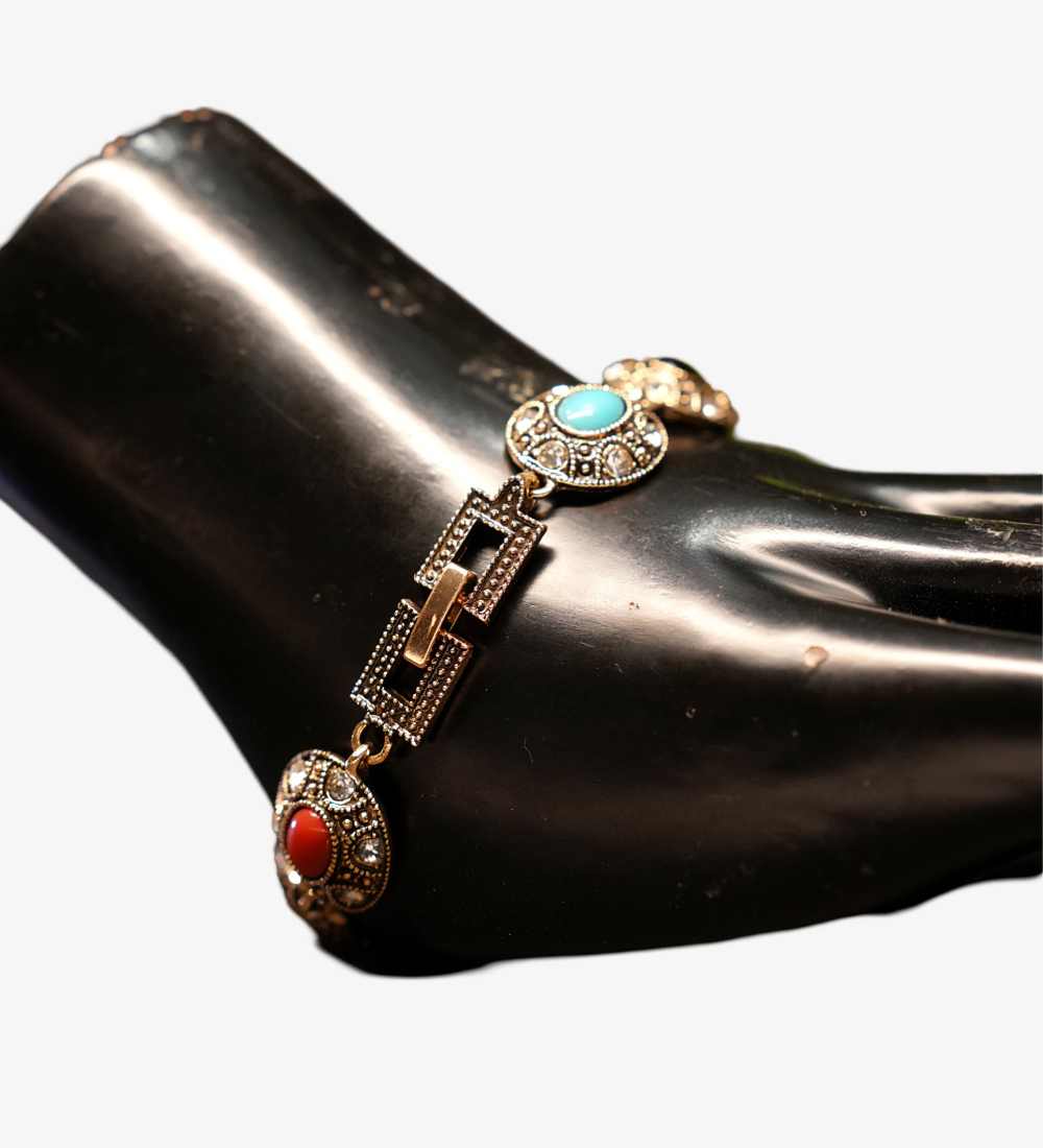 Ethnic Turkish Bracelet with Ruby Red Stones