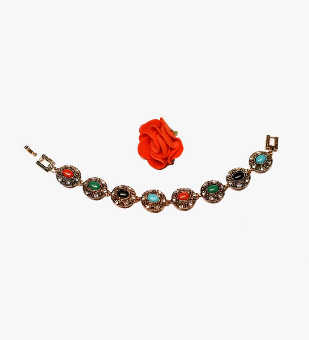 Turkish Style Gemstone Bracelet in Antique Gold Finish