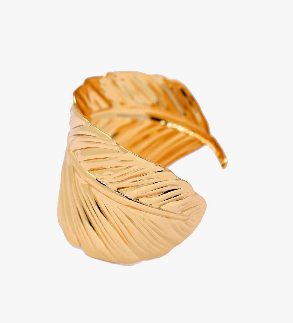 Elegant Gold Leaf Open Cuff Bracelet with Textured Finish