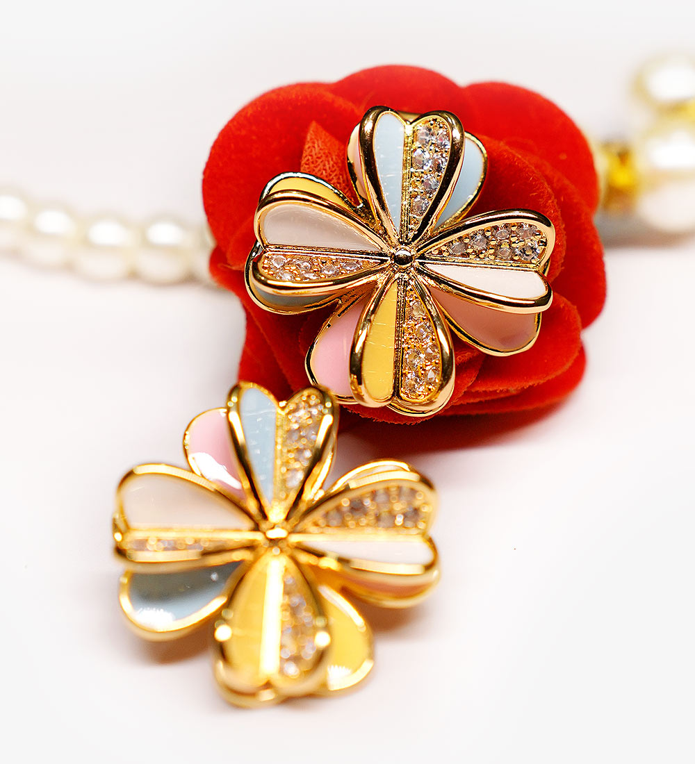 Chic Gold Plated Clover Earrings for girls