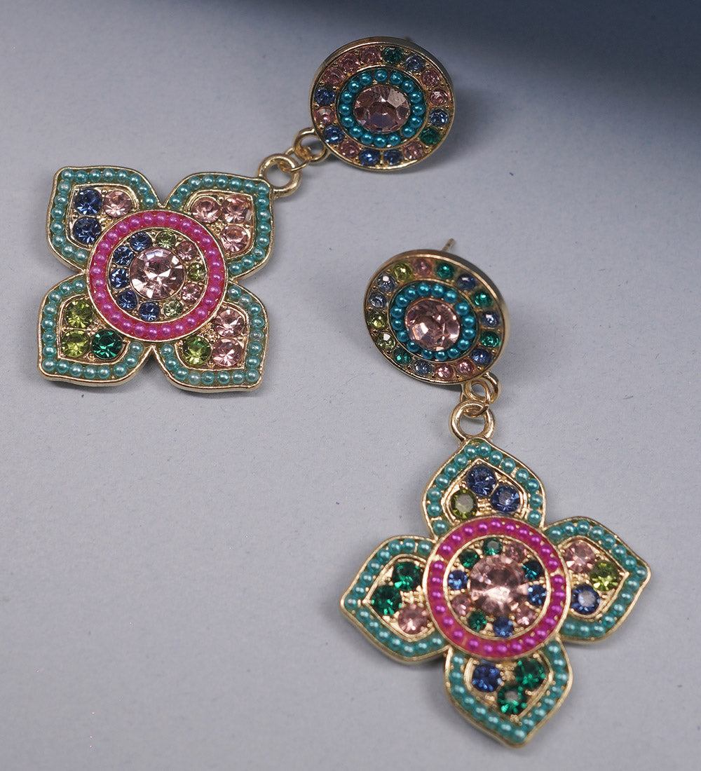 Boho Chic Beaded Flower Earrings in Vibrant Multicolor Tones