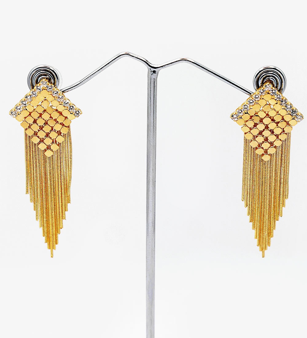 Chic Gold Plated Chain Fringe Earrings with Rhinestone
