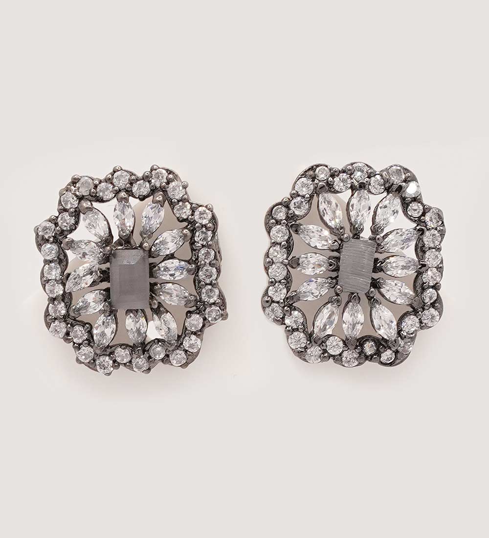 Elegant white stone with grey square stone stud earrings