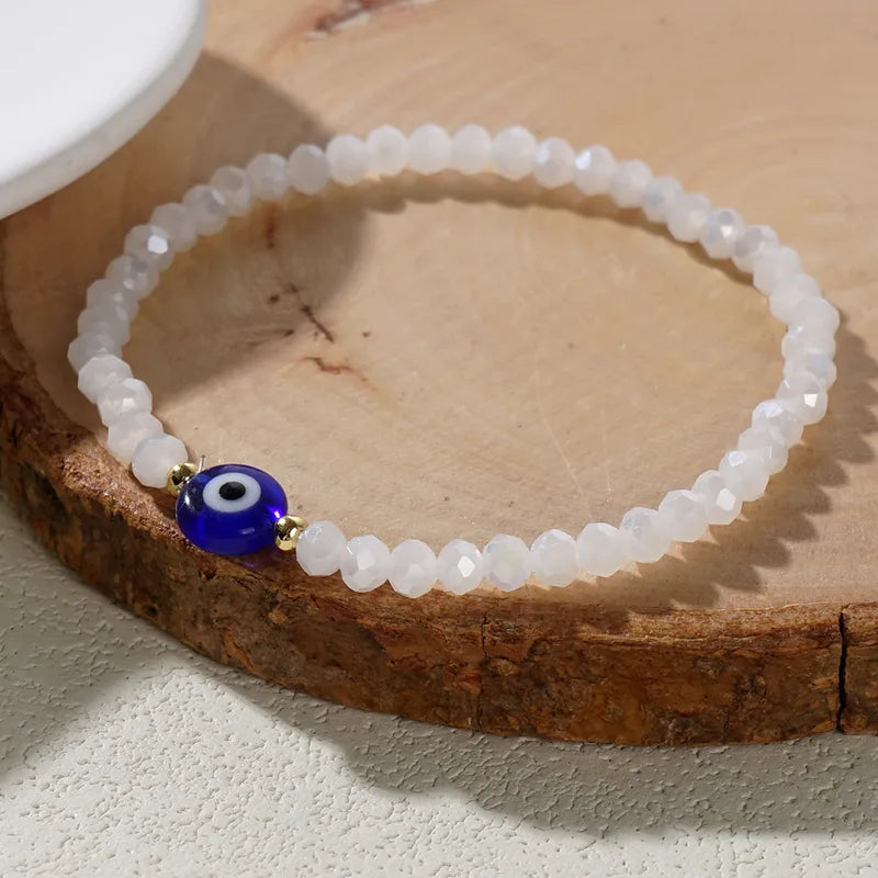 White Beaded Charm Bracelet – Stretch Fit | Auksia
