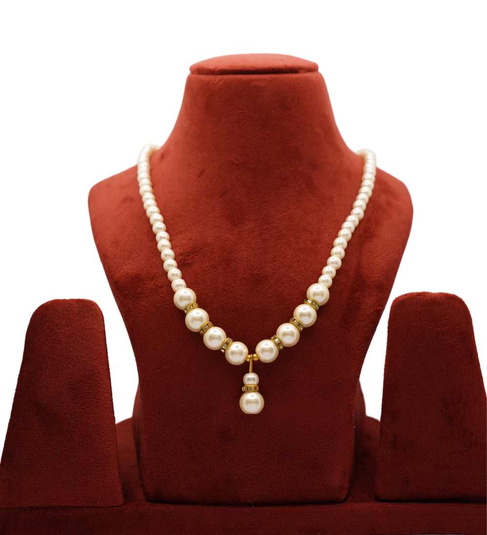 Classic White Pearl Necklace with Gold Plated Accents