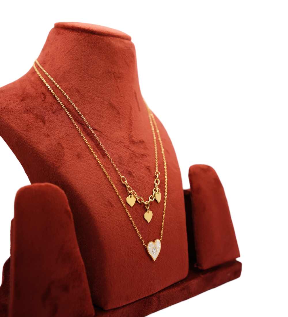 Gold look Necklace with double chain and heart locket