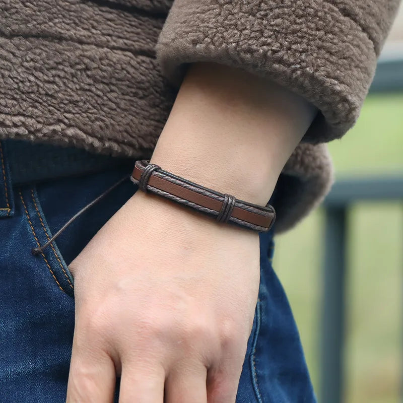 Men's Leather Bracelet – Dark Brown Woven | Auksia