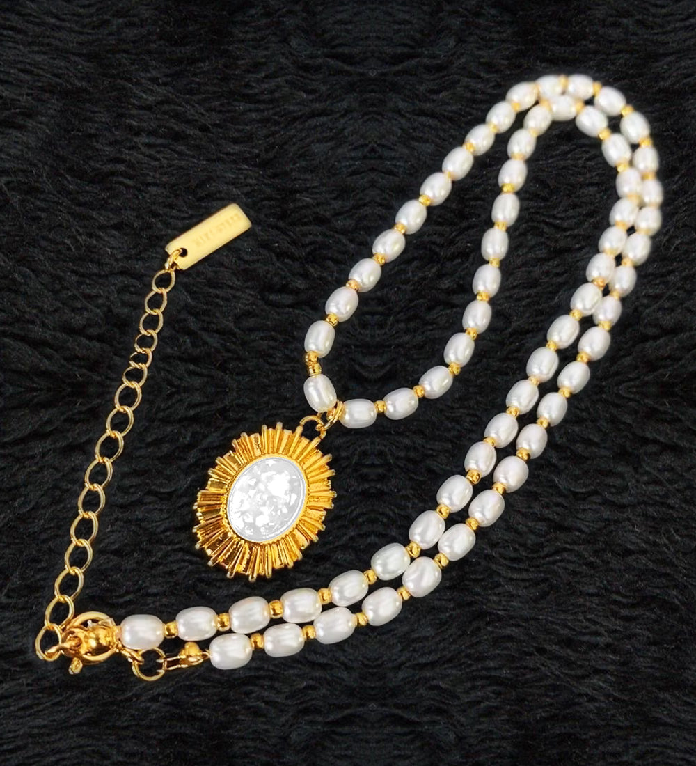 Gold Plated Pearl Finish Necklace with Locket