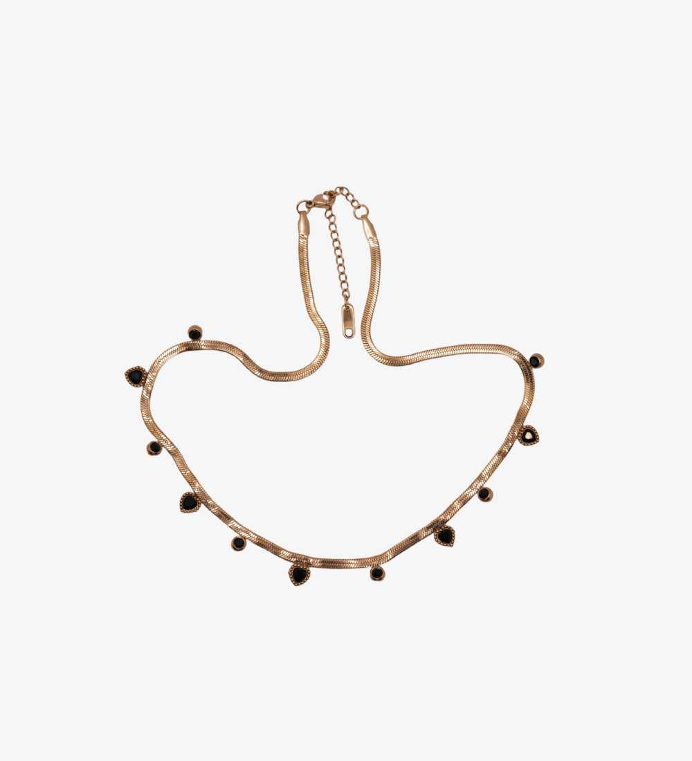 Chic Rose Gold Necklace with Dangling Black Gemstones