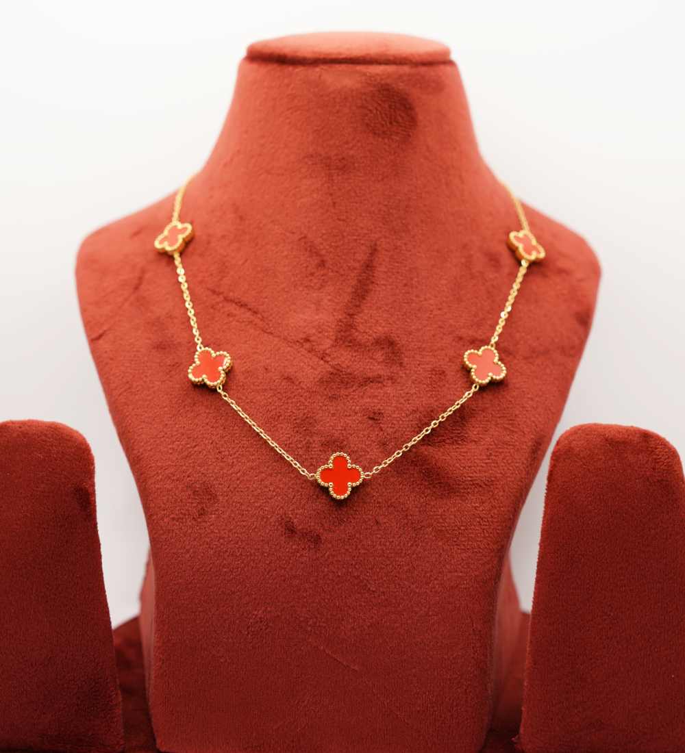 Elegant Red and Gold Clover Necklace for Women