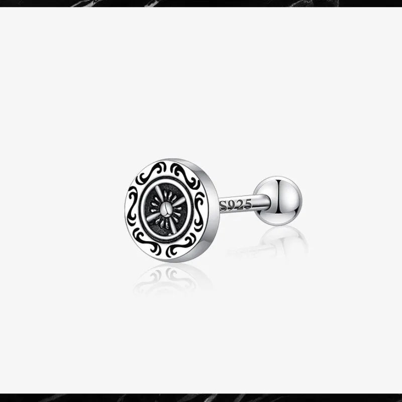 925 Sterling Silver Needle Ship Steering Wheel Ear Cuff for Men