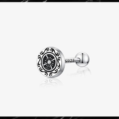 925 Sterling Silver Needle Ship Steering Wheel Ear Cuff for Men
