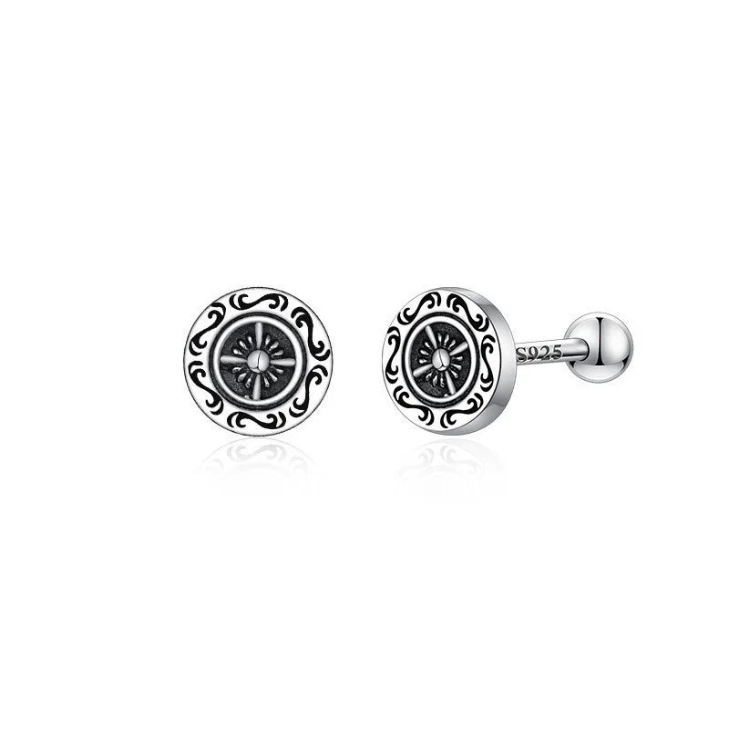 925 Sterling Silver Needle Ship Steering Wheel Ear Cuff for Men