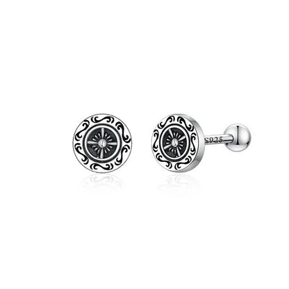 925 Sterling Silver Needle Ship Steering Wheel Ear Cuff for Men