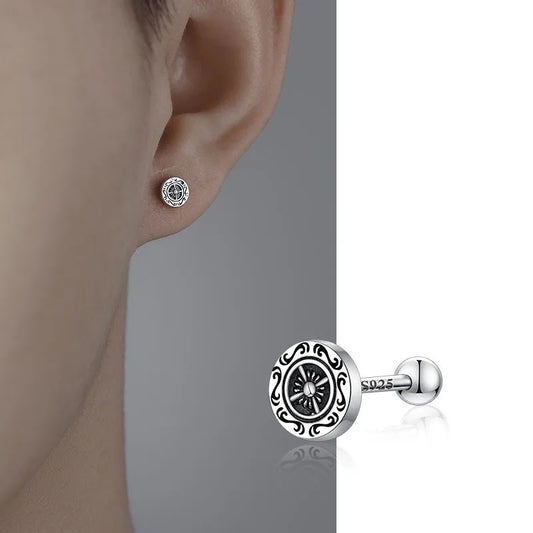 925 Sterling Silver Needle Ship Steering Wheel Ear Cuff for Men