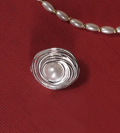 Brass Metal Nest Pearl Stud Earrings