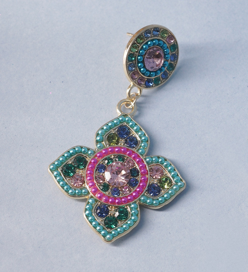 Multicolor Boho Crystal Bead Flower Drop Earrings for Women