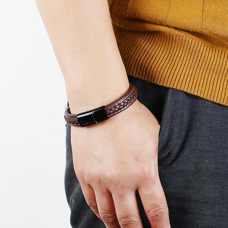 Men's Leather Bracelet – Woven Brown Cord | Auksia