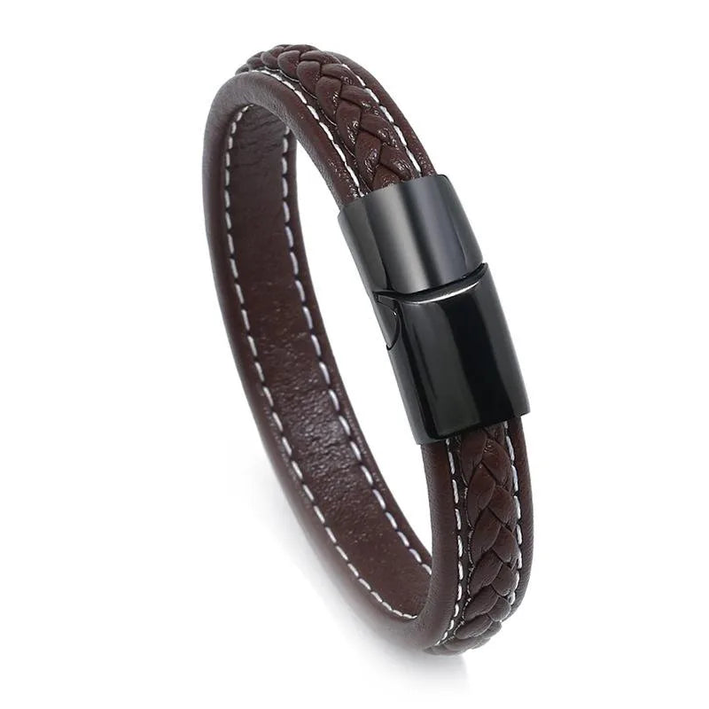 Men's Leather Bracelet – Woven Brown Cord | Auksia