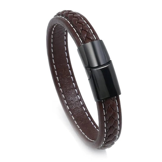 Men's Leather Bracelet – Woven Brown Cord | Auksia