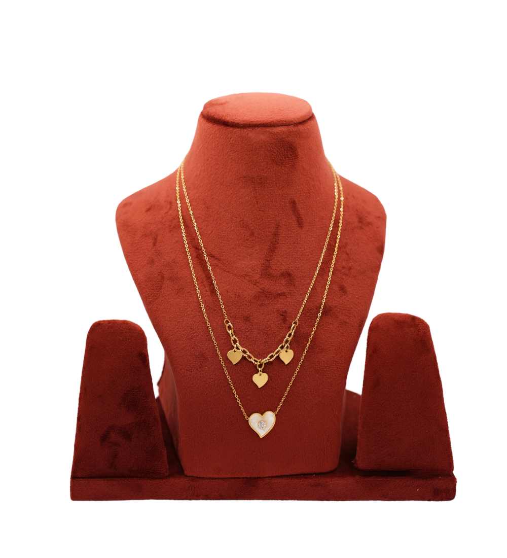 Gold Plated double layered Necklace with Heart Charms 