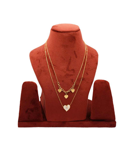 Gold Plated double layered Necklace with Heart Charms 