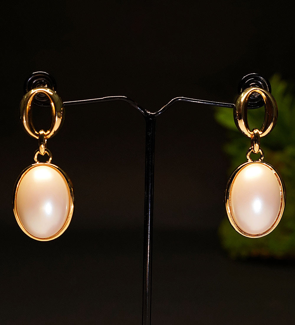 Vintage Gold Plated Mabe Pearl Dangle Earrings 