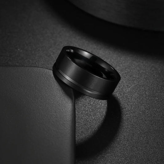 Men's Black Titanium Steel Band Ring – Size 11 | Auksia