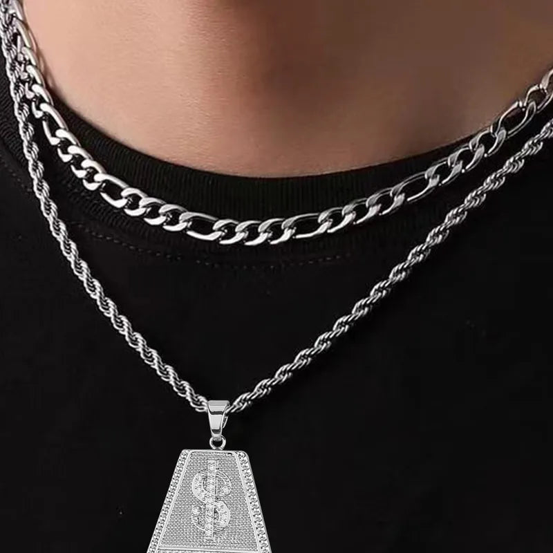 Men's Layered Pendant Necklace – Steel | Auksia