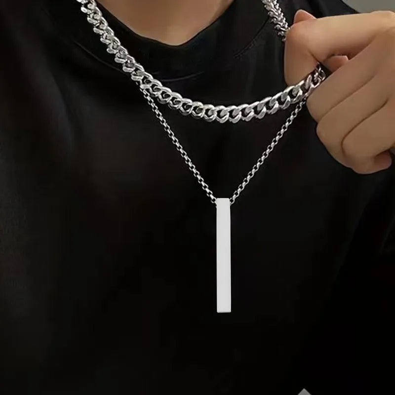 Men's Layered Pendant Necklace – Steel | Auksia
