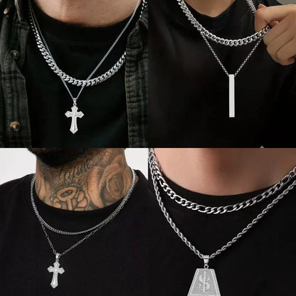 Men's Layered Pendant Necklace – Steel | Auksia