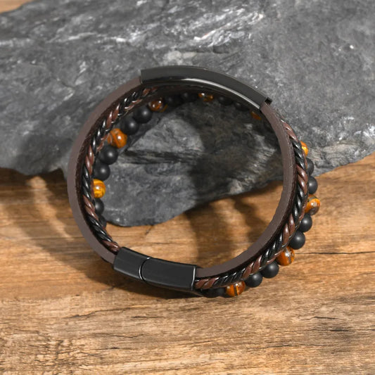 Men's Brown Leather Bracelet – Layered Cord | Auksia