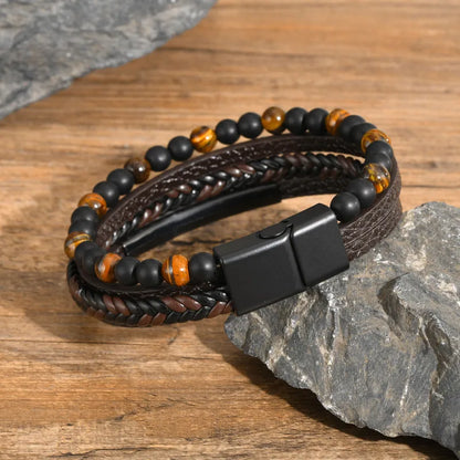 Men's Brown Leather Bracelet – Layered Cord | Auksia