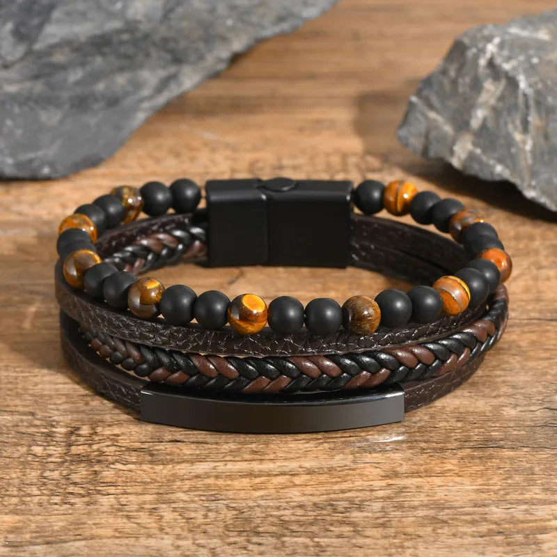 Men's Brown Leather Bracelet – Layered Cord | Auksia