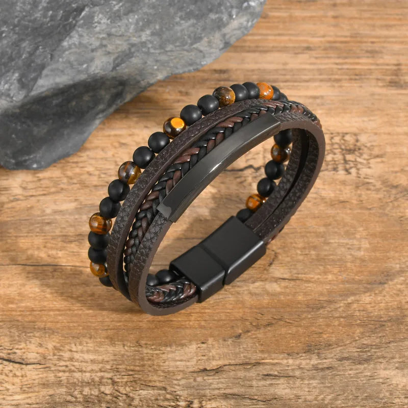 Men's Brown Leather Bracelet – Layered Cord | Auksia