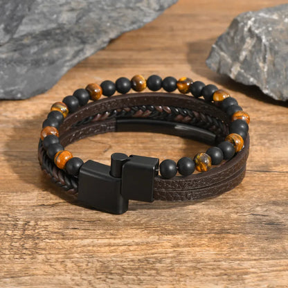 Men's Brown Leather Bracelet – Layered Cord | Auksia