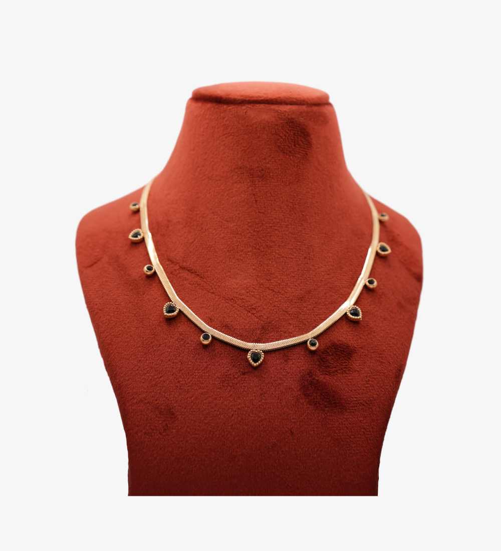 Elegant Rose Gold Chain Necklace with Black Stone Accents
