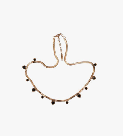 Chic Rose Gold Necklace with Dangling Black Gemstones