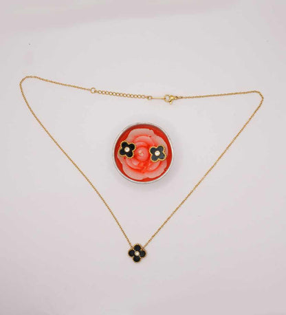 Gold plated chain with Black clover earrings 