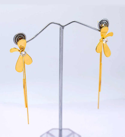 Long Gold Dangle Earrings with Floral Design for women